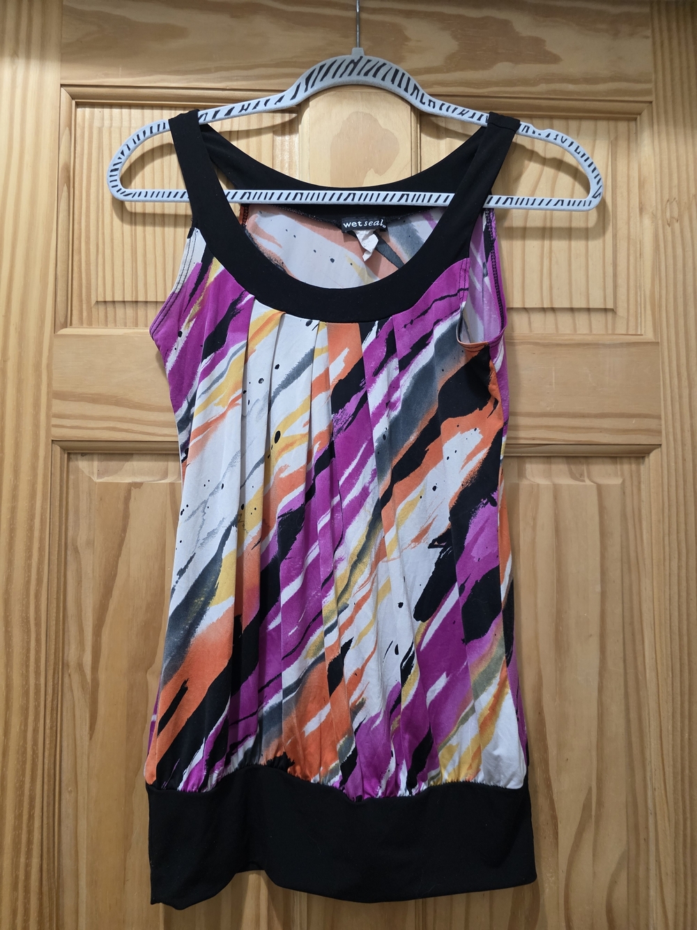 Wet Seal Multicolor Pleated Tank Top with Black Trim